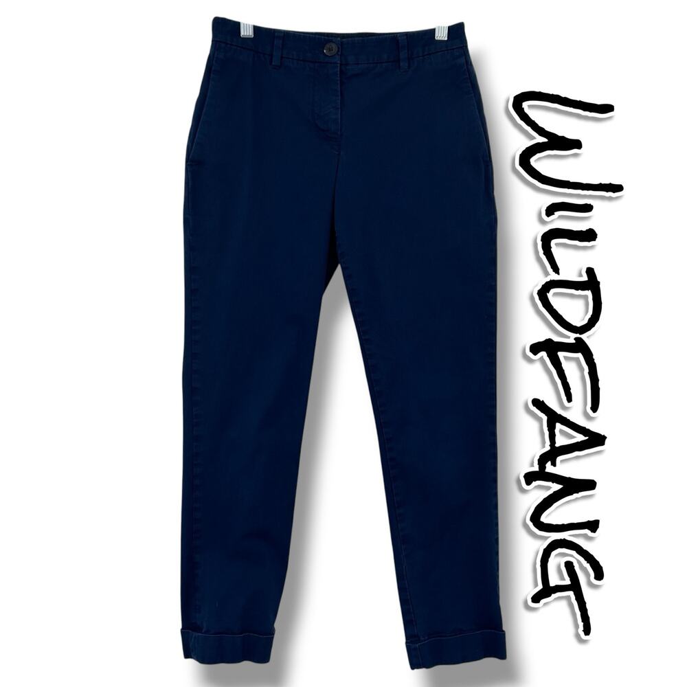 WILDFANG Essential Trouser Navy Chino Pants Sz 0 Cotton Stretch Tapered Uniform